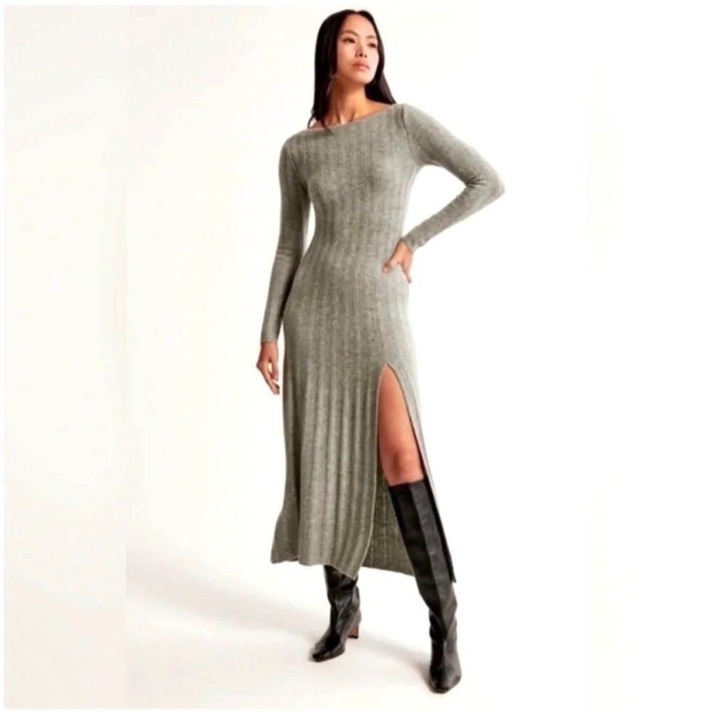 Abercrombie & Fitch Sweater Midi Dress Women Small Grey Ribbed Minimalist Luxury